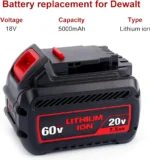 Tueddur 60V 20V 7.5A Lithium-ion Battery for Dewalt 20V 60V Battery,Replace for Dewalt Battery DCB606 DCB612 DCB606-2 DCB206 DCB204 DCB205 DCB200 DCB201 DCB203 DCB609 DCB609-2 DCB181-XJ DCB181 DCB180